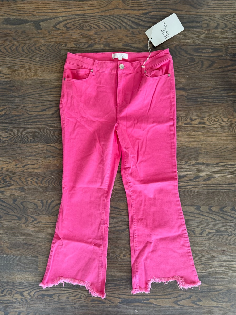 1822 Denim Hot Pink Flare Jeans with Frayed Hem